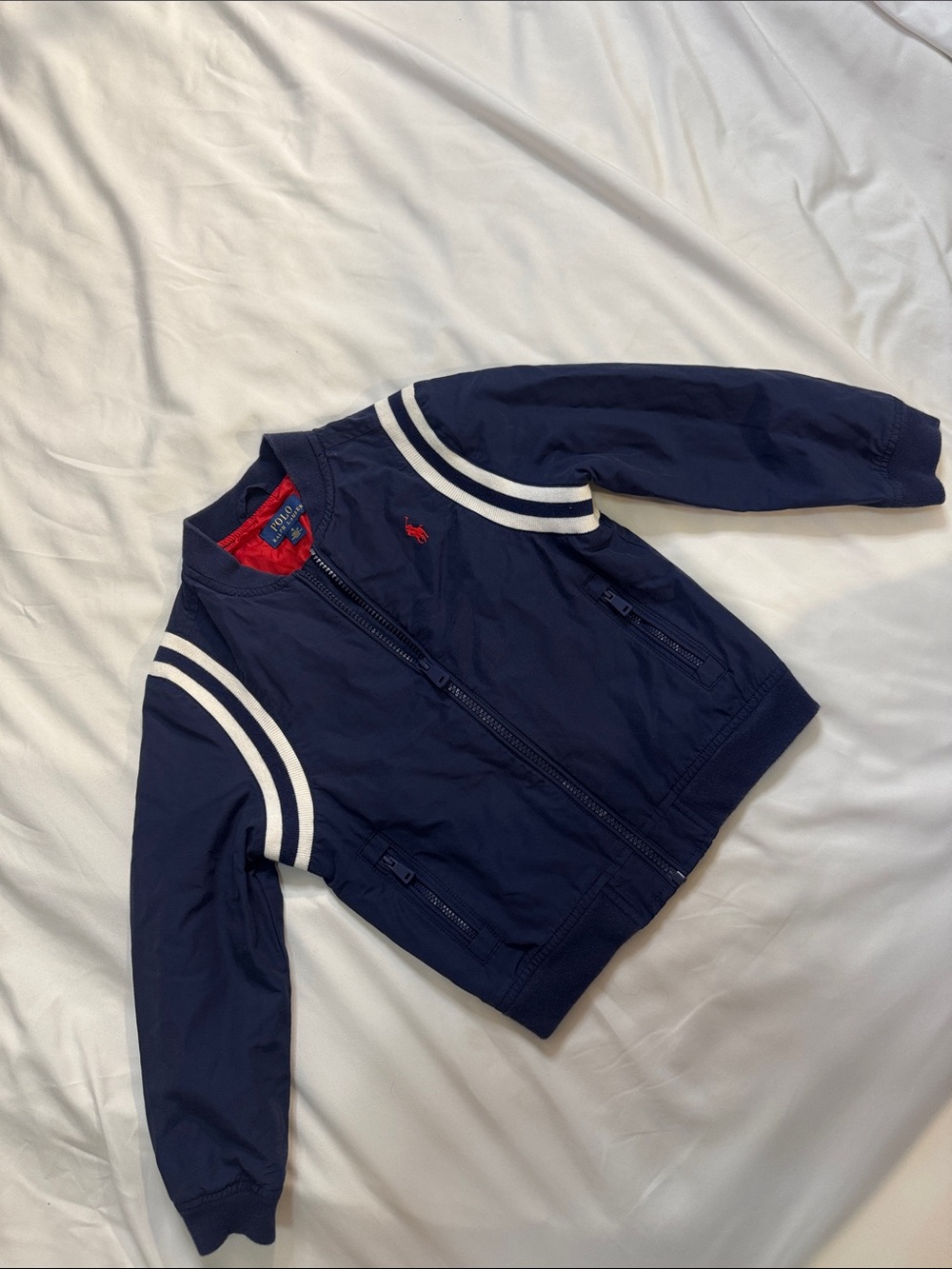 Polo by Ralph Lauren Navy Bomber Jacket with White Stripes